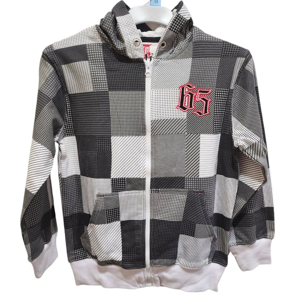 Tilt Hoodie Boys Size 10 Plaid White & Grey Pockets Full Zip Cotton Logo